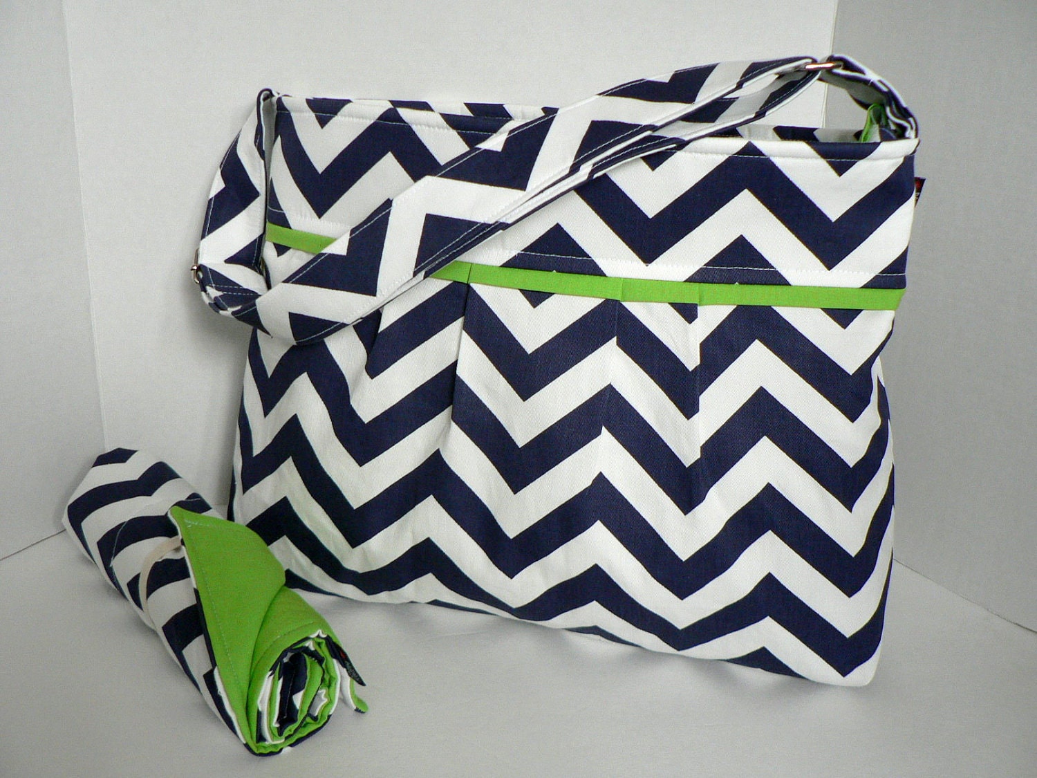 Monterey Chevron Diaper Bag Set - Medium - Navy Chevron and Lime or Custom Design Your Own