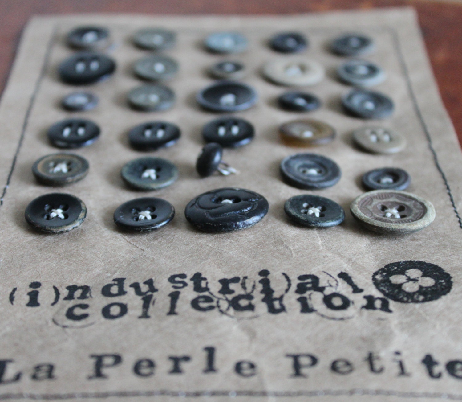ON SALE Industrial Inspired Vintage Button Collection Gray Grey Black Scrapbook - Wall Art