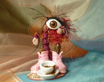 Eye Robot, Coffee Robot, Pink Boots Sci Fi Robot by mystic2awesome at Etsy