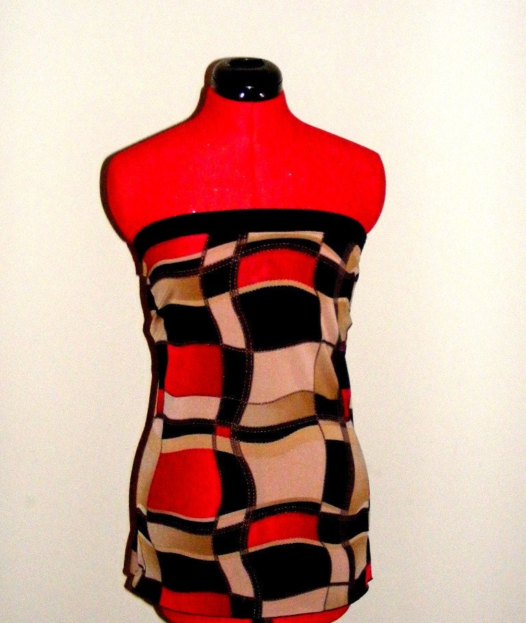 Tube top or mini dress in tan, red, black, and gold. READY TO SHIP