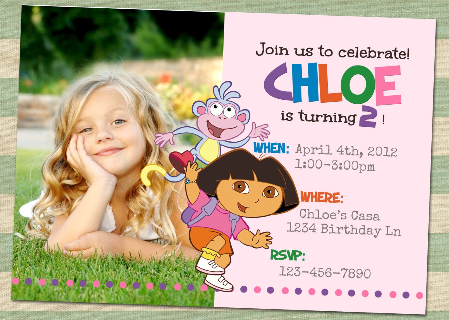 Modern and Sweet Dora the Explorer Birthday Invitation