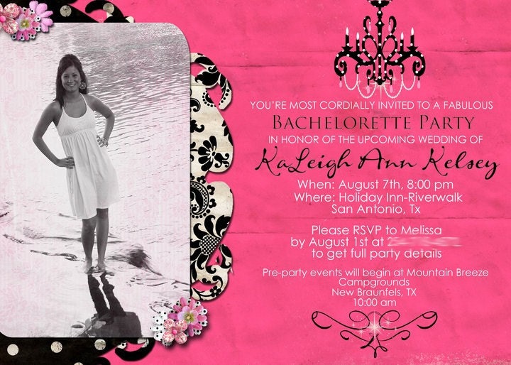 Chic Pink and Black Bachelorette Invitation