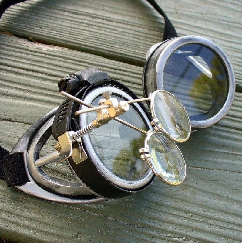 Steampunk Goggles Glasses Time Travel Crazy Scientist's Oculo-Vision Tool---D silver clear