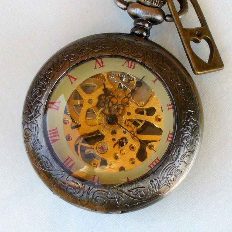 Steampunk Victorian Pocket watch FAIRY TALE WATCH necklace pendant charm locket Alice in Wonderland