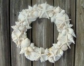 SEASHELL WREATH with white and ivory shells and starfish