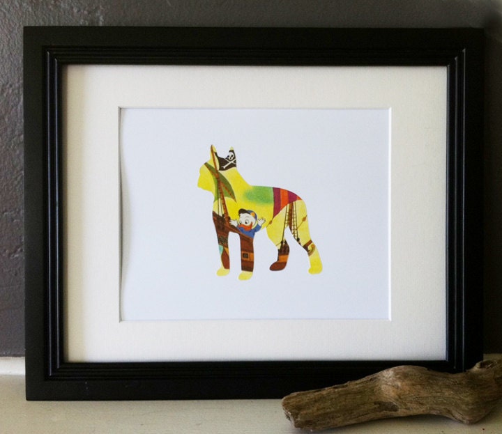 SALE - Ahoy Duck - Boston Terrier Dog Vintage Silhouette