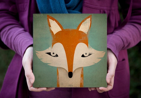 MISTER FOX Graphic Illustration Gallery Wrapped Canvas Wall Art 8x8x1.5 inch signed