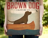 BROWN DOG Chocolate Labrador Canoe Ride Gallery Wrapped Varnished Canvas 12x12x1.5 Signed - nativevermont