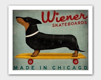 FREE SHIPPING Made To Order Wiener Dog Dachshund Skateboards  - 8X10 inch Archival Giclee Print Signed