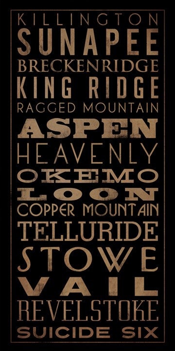 Made to Order - Free Customization Ski Snowboard - Graphic Art TYPOGRAPHY Giclee Print 12 x 24 inches