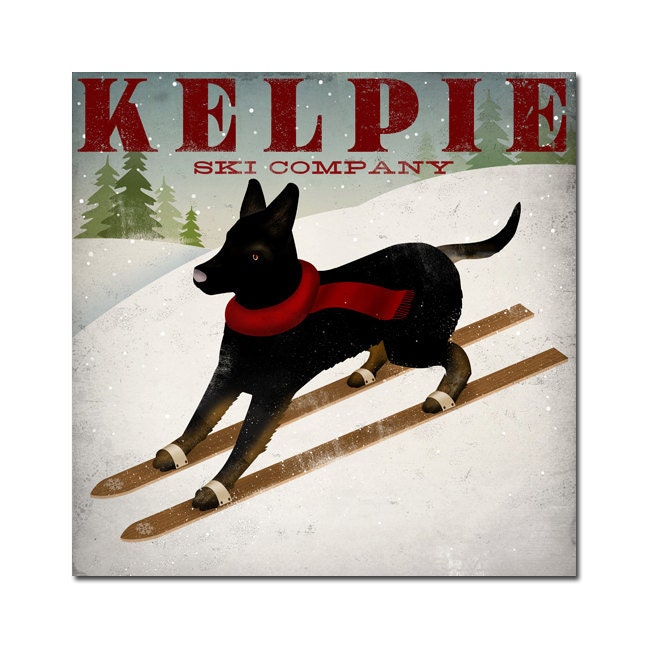 Kelpie Black Dog Ski Company GICLEE PRINT 12 X 12 inches SIGNED