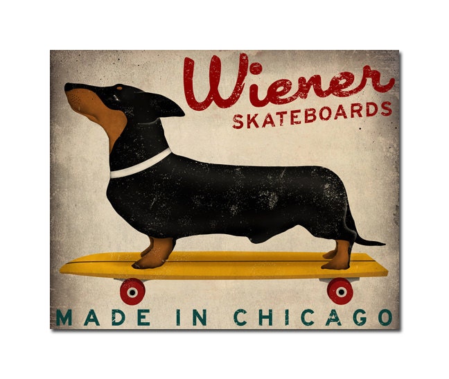 FREE SHIPPING Made To Order Wiener Dog Dachshund Skateboards - 8X10 inch Archival Giclee Print Signed