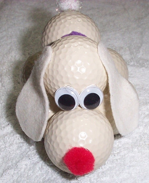 2 GOLF BALL DOG PAPERWEIGHTS RESERVED FOR by EmptyNestCrafts
