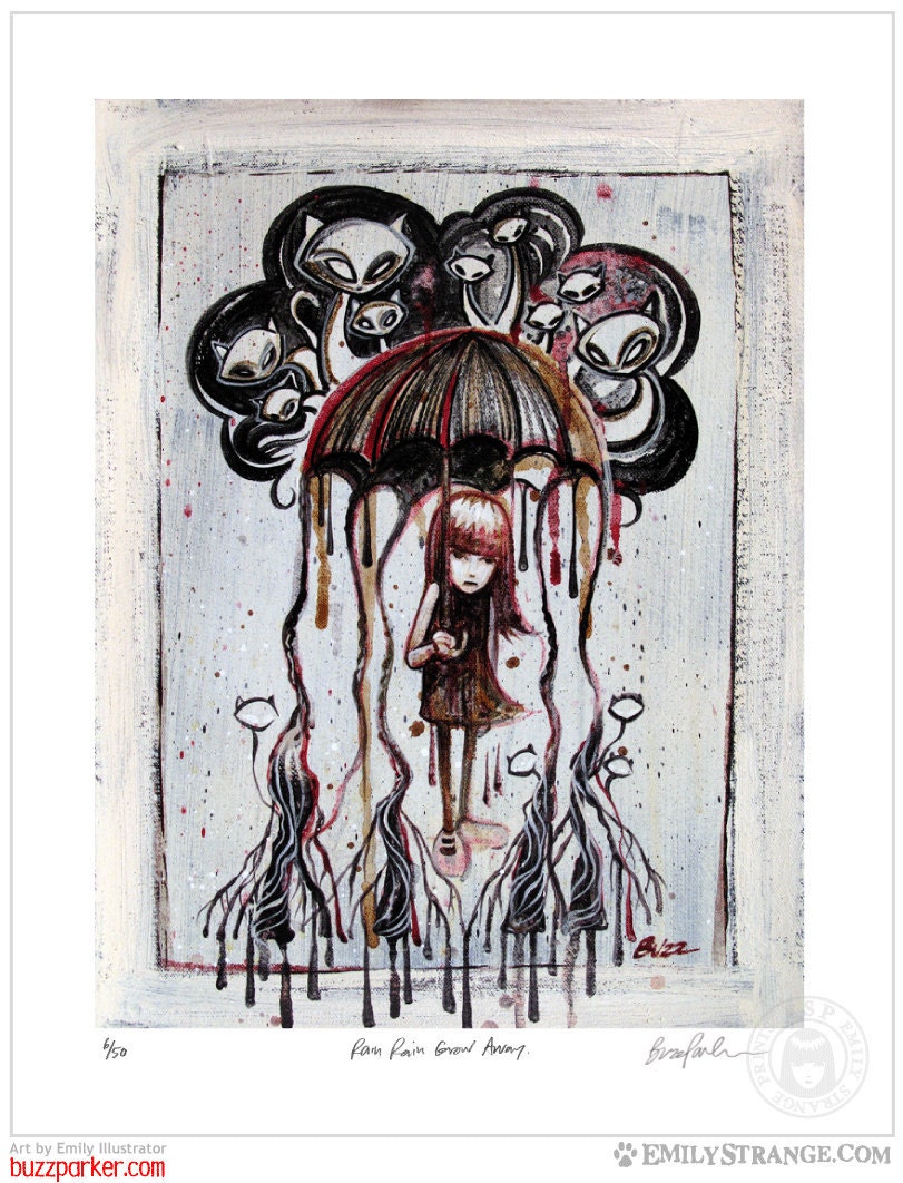Rain Rain Grow Away, Limited Edition Emily The Strange Art Print