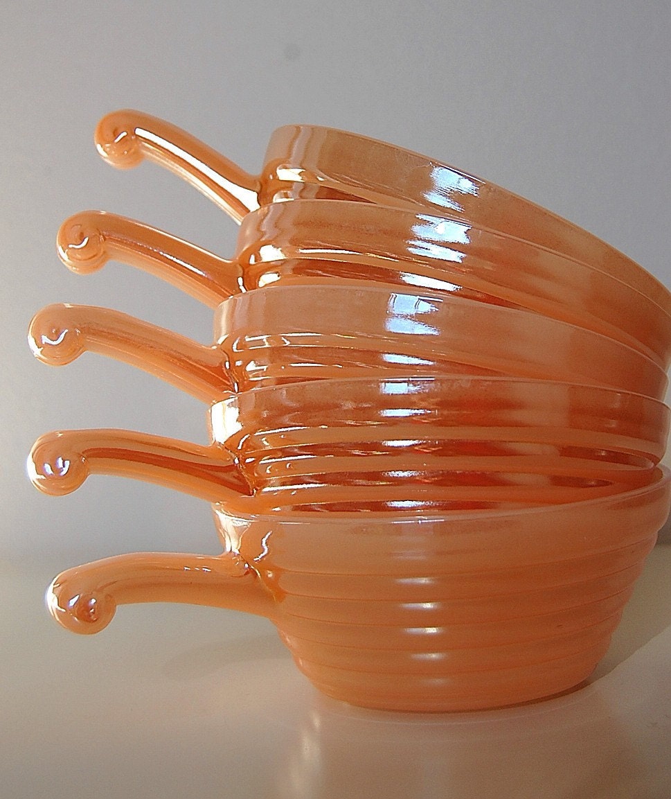 Fire King Peach Luster Soup Bowls with Handle by SackLunchTime