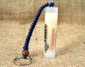 Cinnamon Lip Balm with Blue and Black Hemp Key Fob- All Natural Lip Balm with Handy Hemp Fob