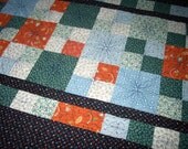 Calico Floral Patchwork Toddler Quilt - Baby Flowers Coral Navy Light Blue Block Warm Cotton