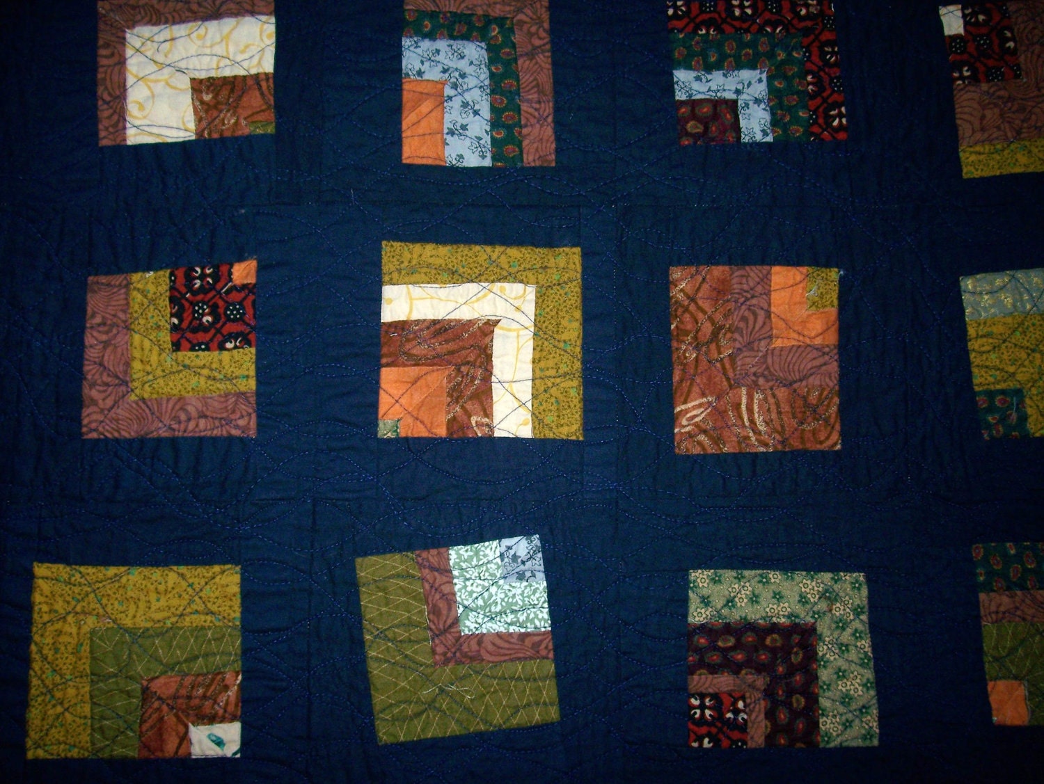 Funky Squares Toddler Quilt- Baby Blanket Navy Floral Abstract Gender Neutral Traditional Blue Calico