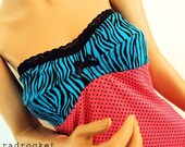 Turquoise and Hot Pink Contoured Bust Tube Top (Medium Large)