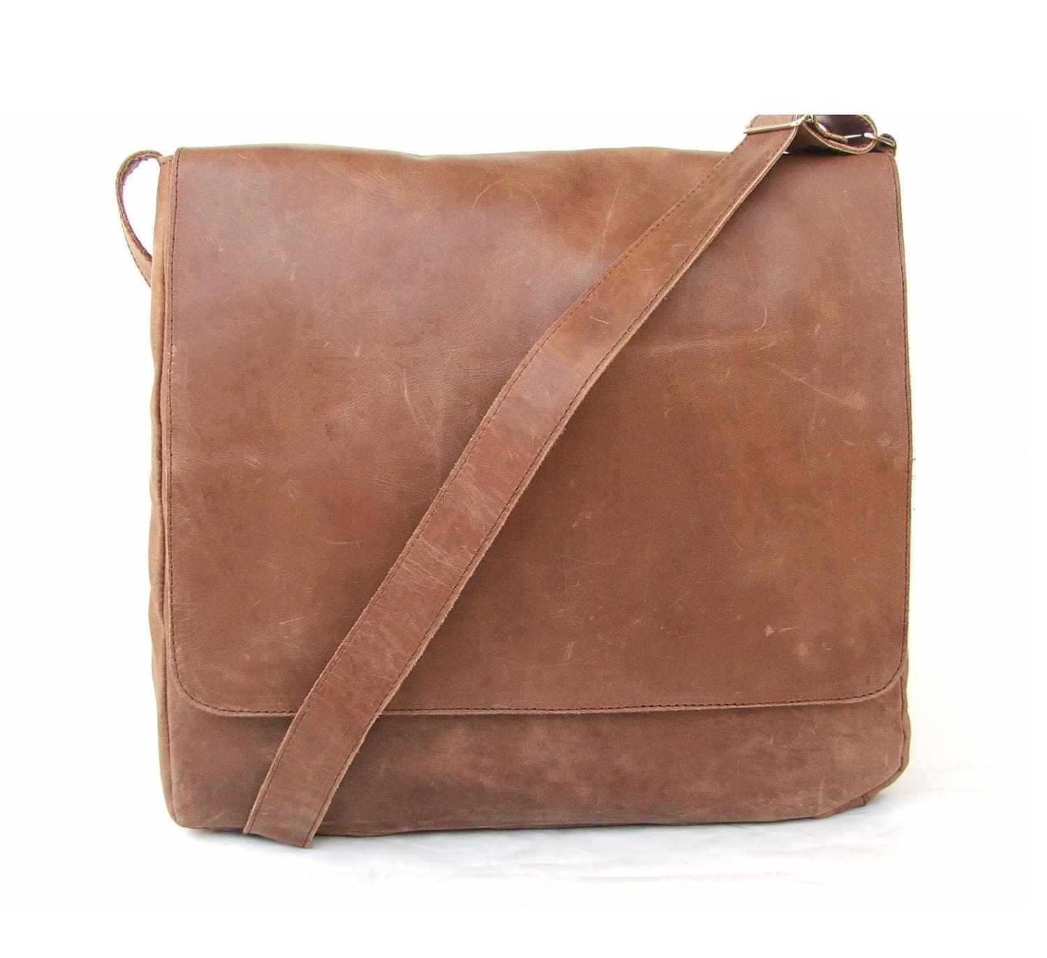 Messenger bag Mens Women Unisex Brown Leather Satchel by abizema