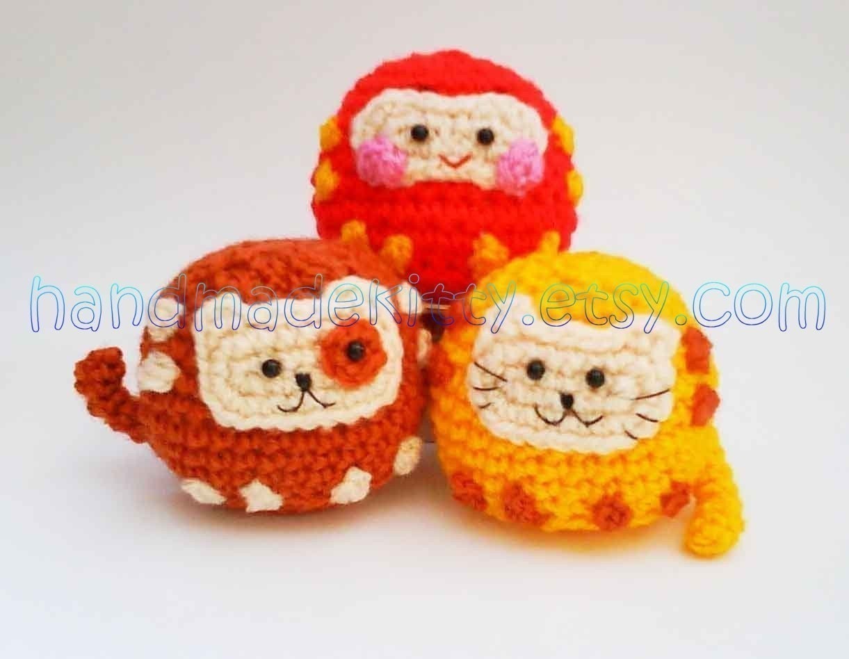 Daruma Japanese wish dolls Kitty Doggy Amigurumi PDF Crochet pattern