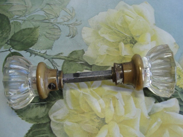 Vintage Glass Fluted Door Knobs