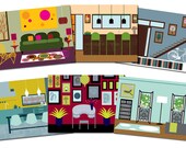 6 Retro Interiors postcards pack