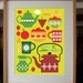 Retro kitchen design in greens and reds, digital art print