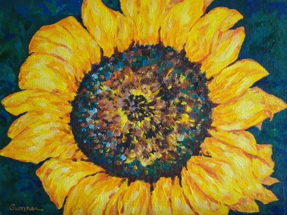 Sunflower, 12 by 9 inch, acrylic floral painting