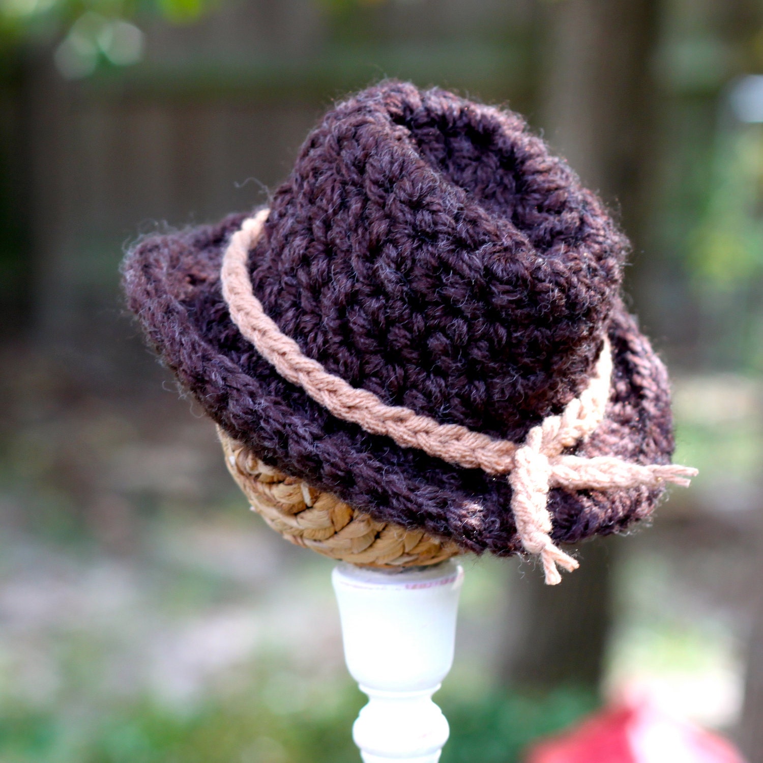 Crochet Cowboy Hat - Baby Hat - Photography Prop - Brown - Size Newborn
