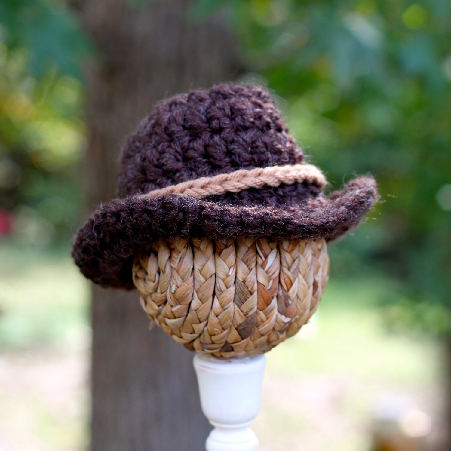 Crochet Cowboy Hat - Baby Hat - Photography Prop - Brown - Size Newborn