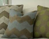 Cottage Chic - Painted Burlap Feed Sack Pillow Cover - Big Polka Dots - 18x18