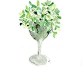 Sprouts in my Goblet. art  print of Original Watercolor painting, still life, zen, Emerald green, Wall art, kitchen art , limited edition