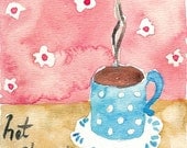 Love hot Chocolate Print of original watercolor painting  soft pastels colors, cozy shabby chic,limited edition - TheJoyofColor