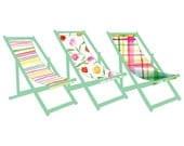 The Deck Trio art print of 3  fun colorful deck chairs , limited edition shabby chic, summer, beach, marine, coast, nautical
