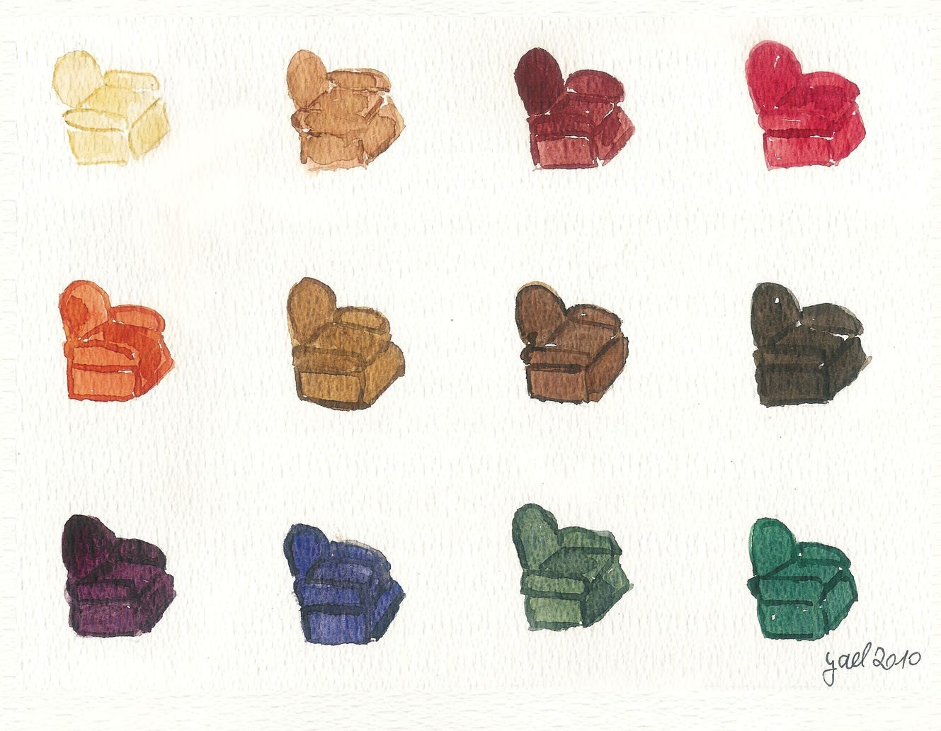 Cozy Armchairs print of original  watercolor painting in warm winter Color palette, unisex, cozy home, fun, limited edition, fathers day