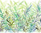 The fern forest Art Print of my original abstract watercolor painting size 16X11 woodland, wall decor,mint, green, modern art