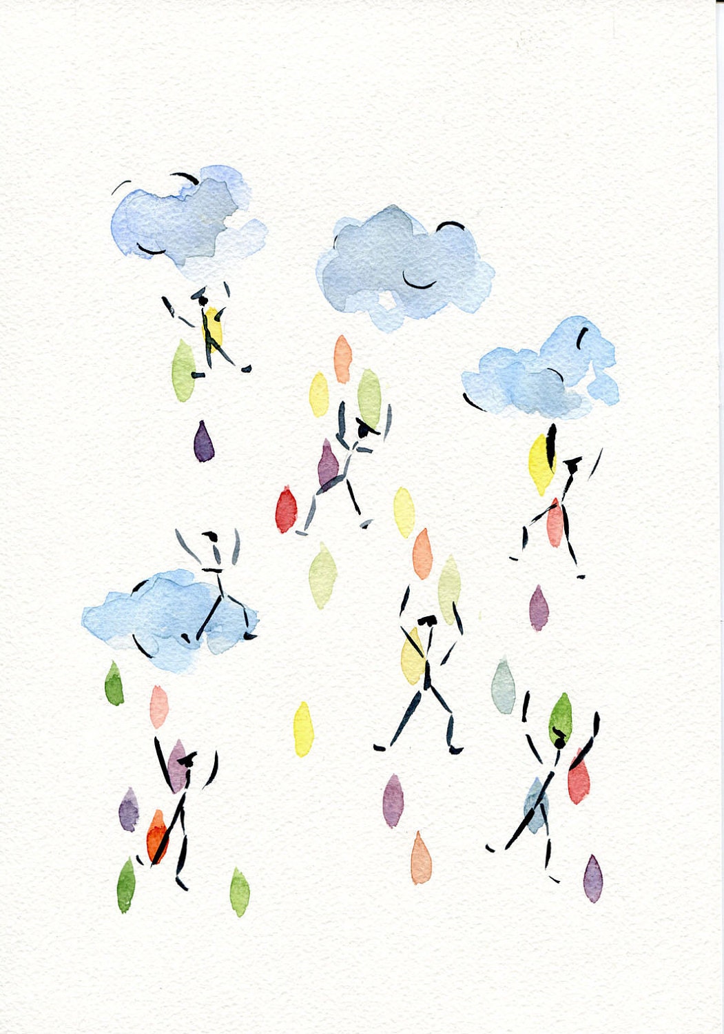Raining men Print of original watercolor painting  Abstract Fantasy,  fun,  whimsy, unisex,  wall decor,  geek, nerd, fathers day
