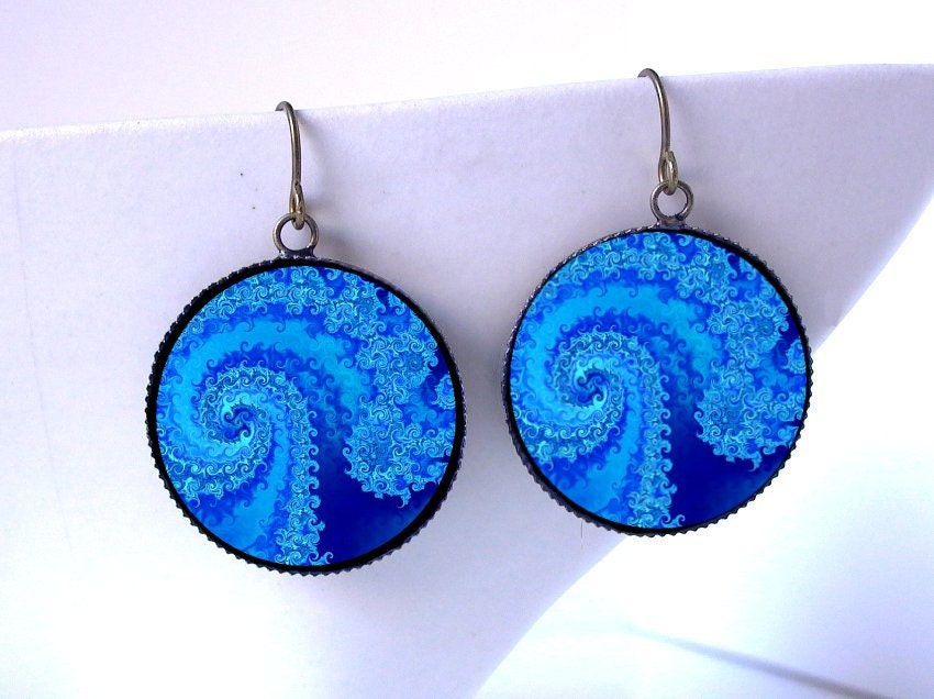 Ocean Waves Fractal Earrings -Psychedelic Burning Man Jewelry - Hippie Boho Raver Burner