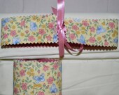 Pretty BUTTERFLIES FLOWERS & Ribbon Bow Cotton Choker PLUS Sz Medium Adjustable Cotton Bracelet Cuff - Lemon yellows pinks blues and greens