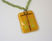 Leapfrog, Peridot Necklace with Fused Glass Pendant, 18", Reiki Charged