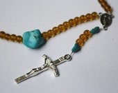 Southwestern Turquoise and Amber Rosary Prayer Beads, Reiki Charged