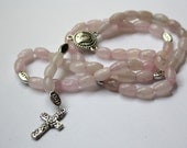 Loving Rose Quartz Rosary with Blessing Word Beads, Prayer Beads, Reiki Charged