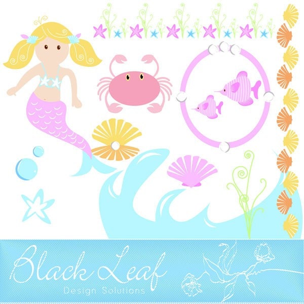 Little Mermaid - fish, sea, underwater, cute mermaid, baby mermaid, party printables, fairy tale - Personal and Commercial Use Clip Art