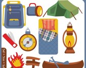 Campers Paradise ORIGINAL - outdoors, adventure, camping gear, sleeping bag, premade logo, fire place - Personal and Commercial Use Clip Art Il_170x135