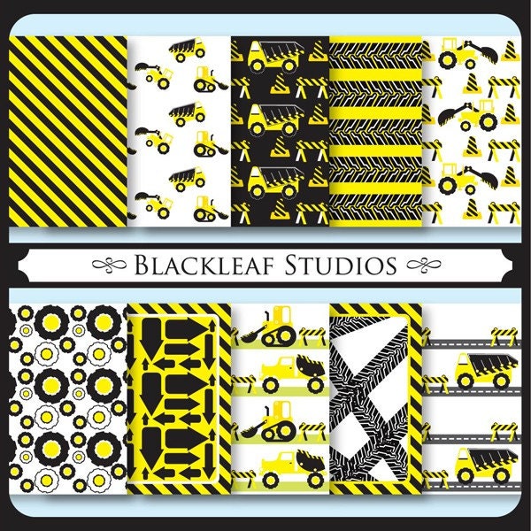 Construction Trucks Digital Paper for Scrapbooking, Cards, Invites, Photographers, Crafts - Commercial Use