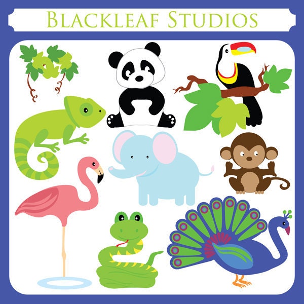 Tropical Animals - elephant, monkey, hornbill, peacock, snake, panda, chameleon, flamingo - Personal and Commercial Use Il_170x135