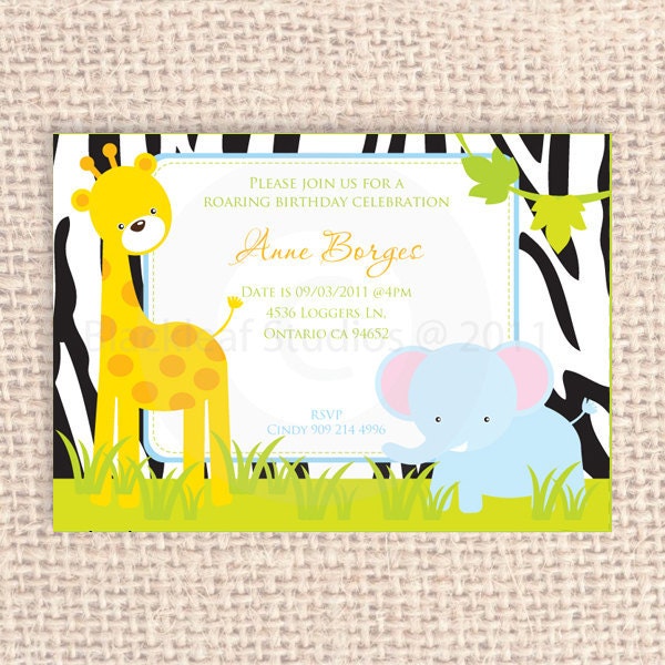 Baby Jungle Safari Fun DIY Printable Party Invitation 5x7 Baby Shower, Birth Announcement or Birthday Party Il_170x135