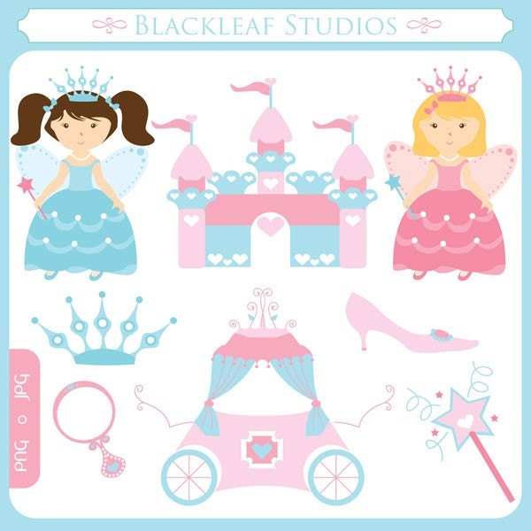 Baby Fairy Princess - tiara, castle, palace, magic wand, magic mirror, fairy tale, baby shower, birth- Personal and Commercial Use Clipart Il_570xn