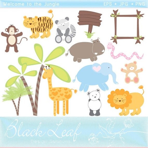 Welcome to the Jungle- cute animals, mod animals, wild, forest, woodland, giraffe, lion, tiger, snake- Personal and Commercial Use Clip Art Il_570xn